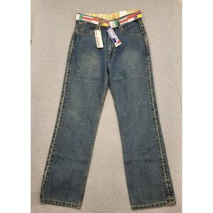 Blanco Label JEANS Blue Denim 34x34 Vintage Y2K‎ Baggy Flag Belt New NWT